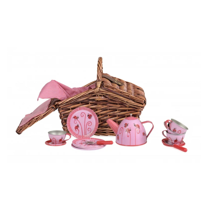 Ladybug Tin Tea Set In a Basket For Children - The Well Appointed House