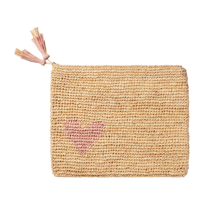 Large Heart Raffia Zip Pouch - The Well Appointed House
