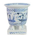 Light Blue Footed Village Scene Planter - The Well Appointed House