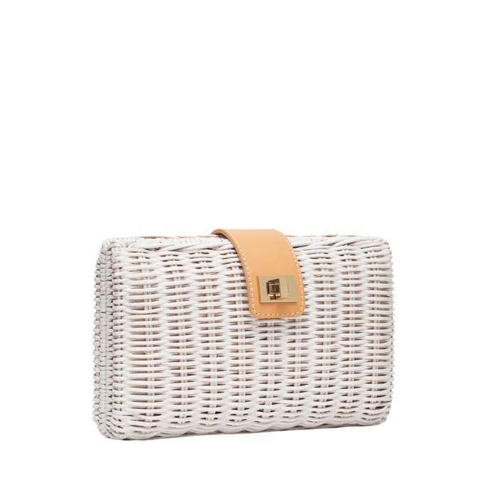 Lou Wicker Straw Clutch Bag in White - The Well Appointed House