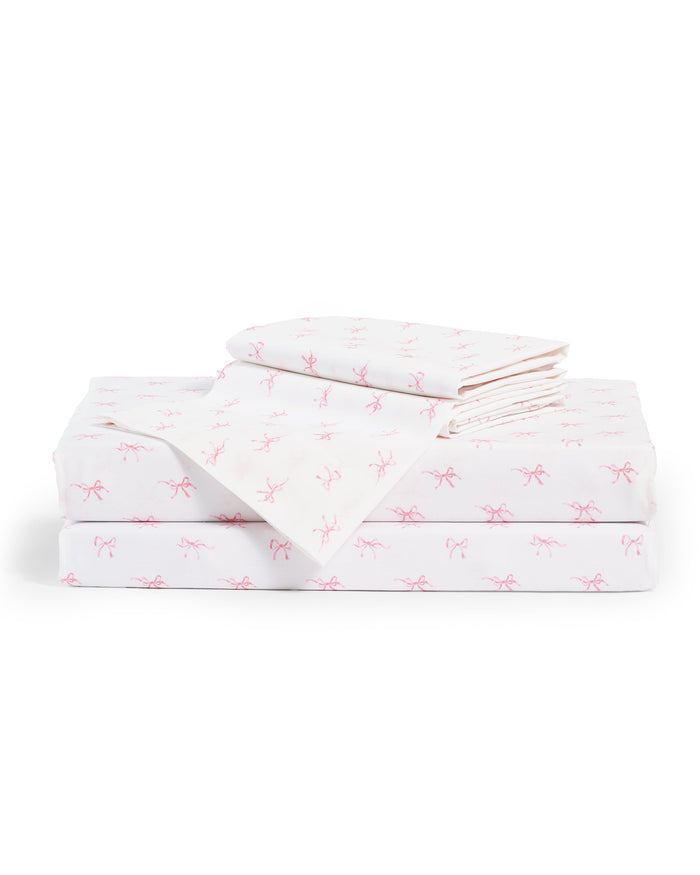 Luxe Premium Percale Bed Sheets in Blushing Bows