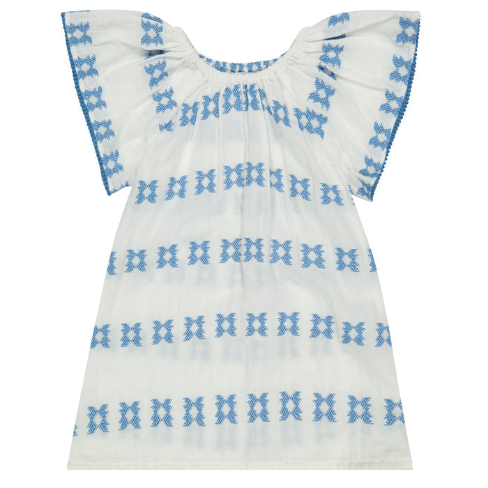 Mini Capucine Girl's Caftan, Blue Embroidery - The Well Appointed House
