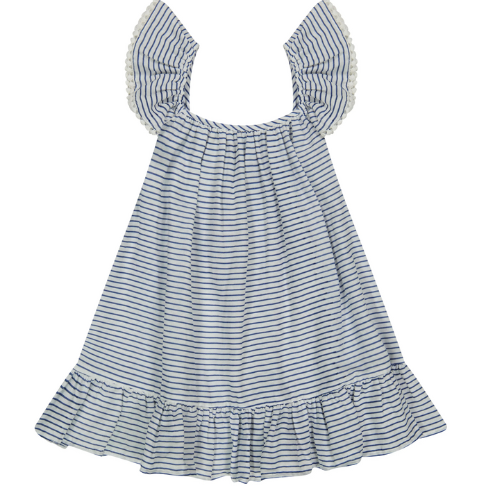 Mini Eva Girl's Ruffle Dress Marine Stripe - The Well Appointed House