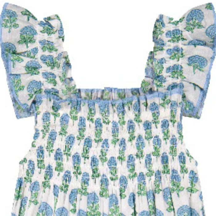 Mini Paloma Girl's Dress in Aqua Floral Block Print - The Well Appointed House