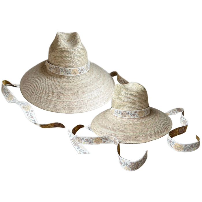 Mommy & Me Sun Hat Set - Hollyhock & Petunia - Long Sun-Dried Dahlia Ribbon - The Well Appointed House