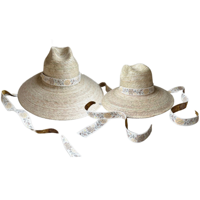Mommy & Me Sun Hat Set - Hollyhock & Petunia - Long Sun-Dried Dahlia Ribbon - The Well Appointed House