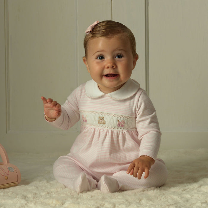 Pima Pink Pram Embroidered Footie - The Well Appointed House