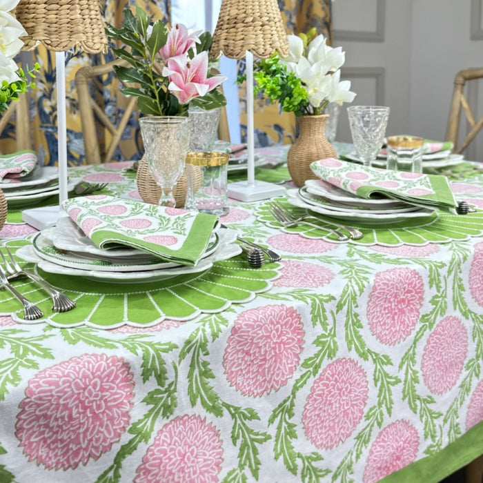 Pink and Green Flowers & Vines Tablecloth - The Well Appointed House