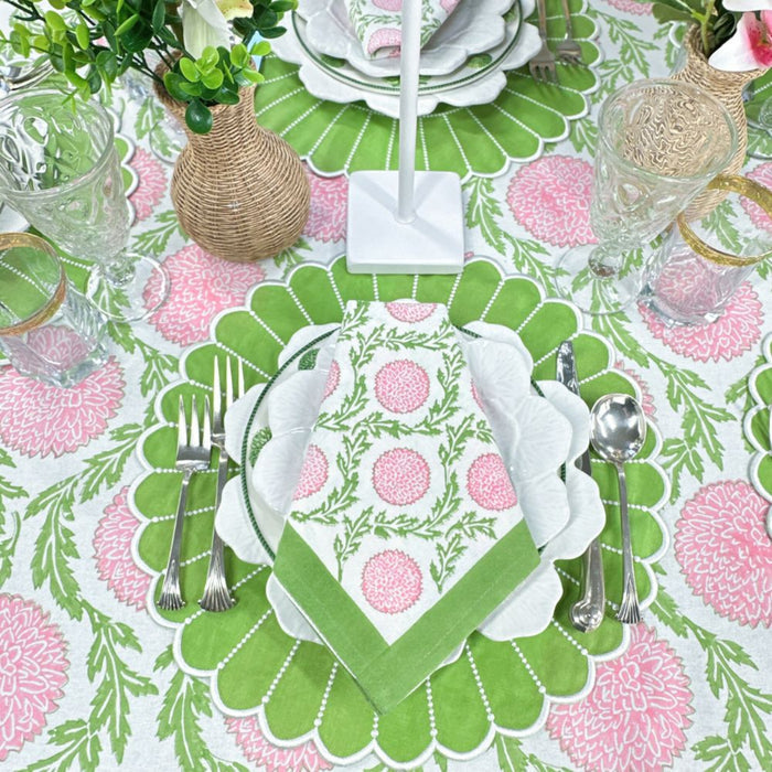 Pink and Green Flowers & Vines Tablecloth - The Well Appointed House