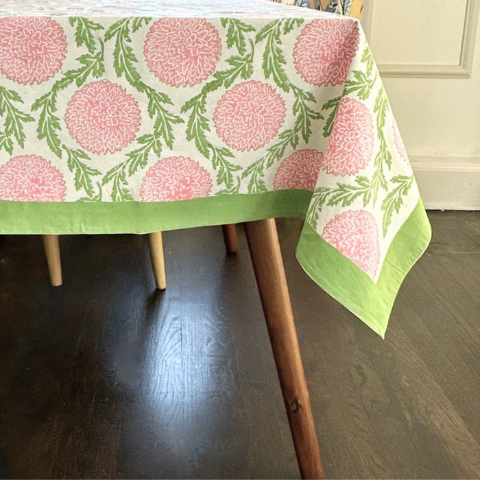 Pink and Green Flowers & Vines Tablecloth - The Well Appointed House
