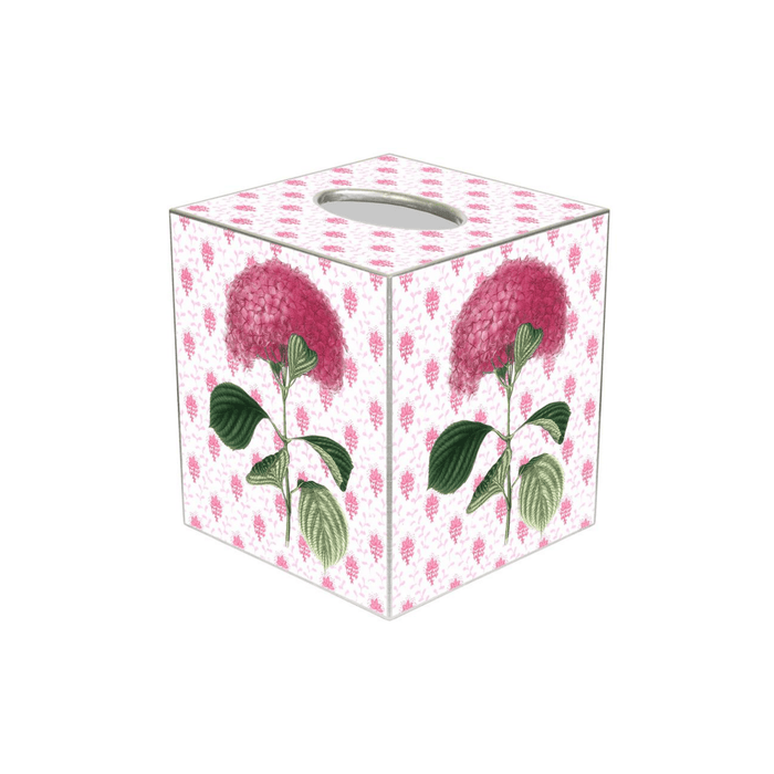 Pink Hydrangea on Provencial Print Wastepaper Basket and Optional Tissue Box Cover - Wastebasket - The Well Appointed House