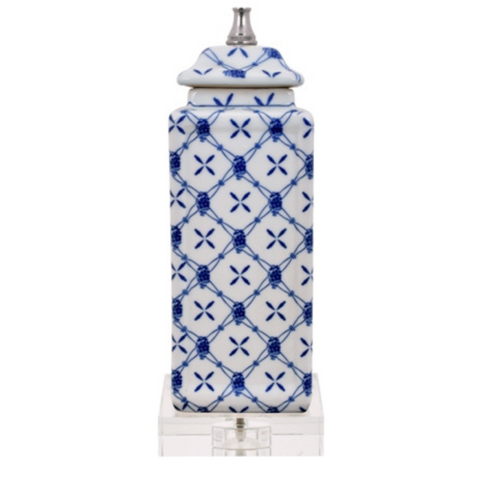 Porcelain Blue & White Trellis Design Table Lamp - The Well Appointed House