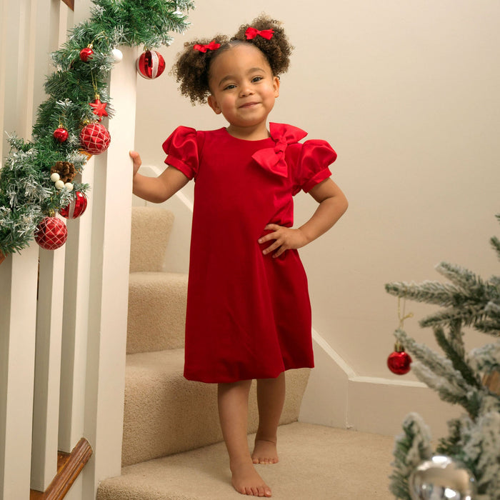 Red Satin Bow Velvet Dress - The Well Appointed House