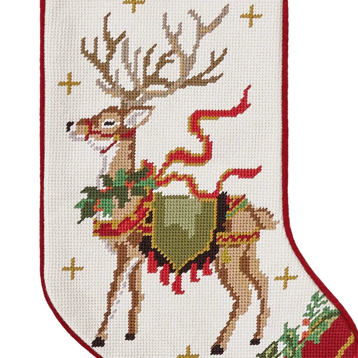 Reindeer with Wreath Embroidered Stocking - The Well Appointed House
