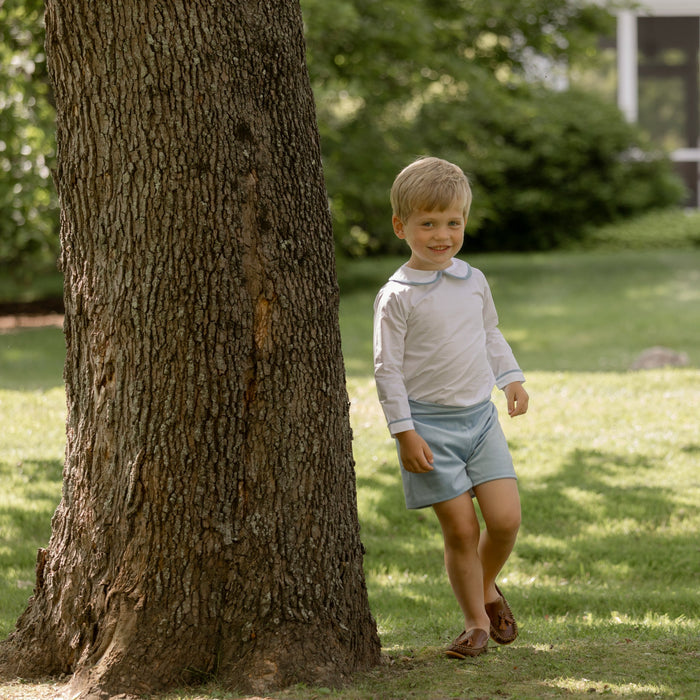 Robert Shorts in Bay Tree Blue Velvet - The Well Appointed House