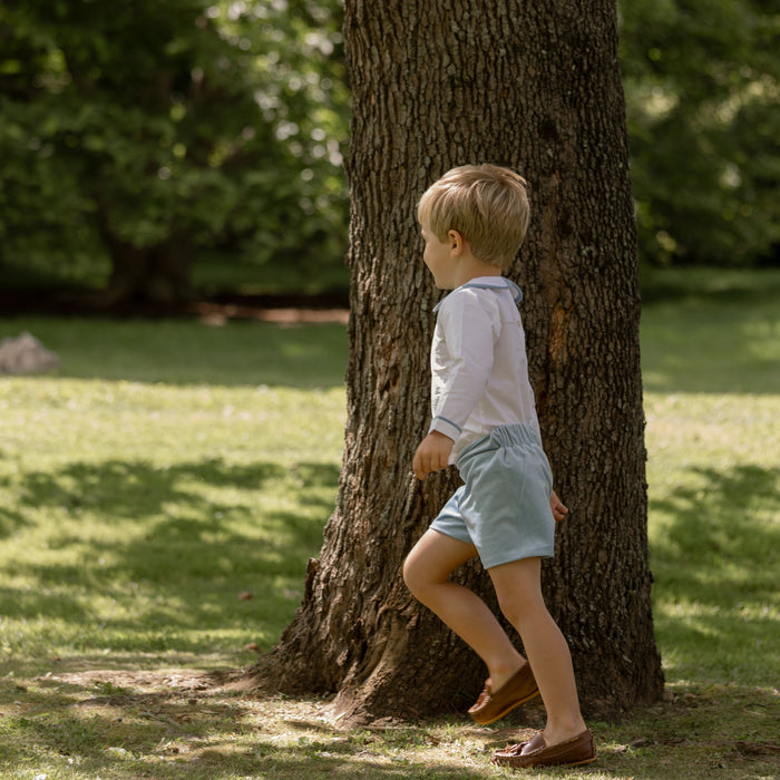 Robert Shorts in Bay Tree Blue Velvet - The Well Appointed House