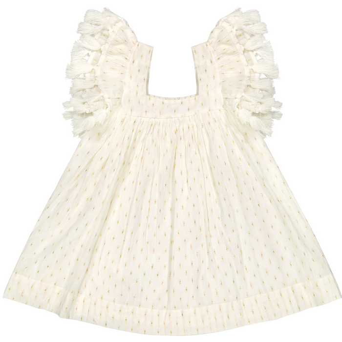 Serena Girl's Tassel Dress Gold Dobby - The Well Appointed House