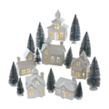 Set of 24 Battery Operated Porcelain Lighted Houses, Trees & Candles - The Well Appointed House