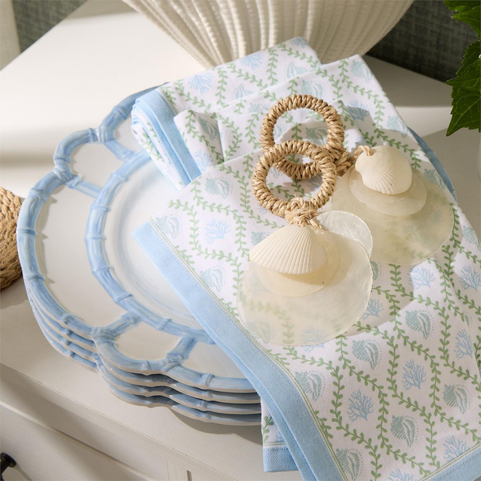Set of 4 French Blue Bamboo Touch Dinner Plates with Bamboo Rim - The Well Appointed House