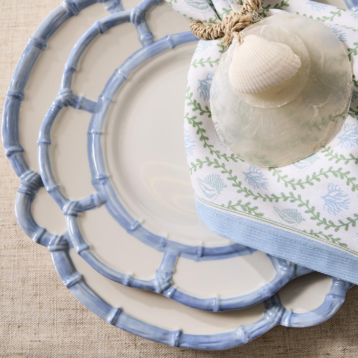 Set of 4 French Blue Bamboo Touch Dinner Plates with Bamboo Rim - The Well Appointed House
