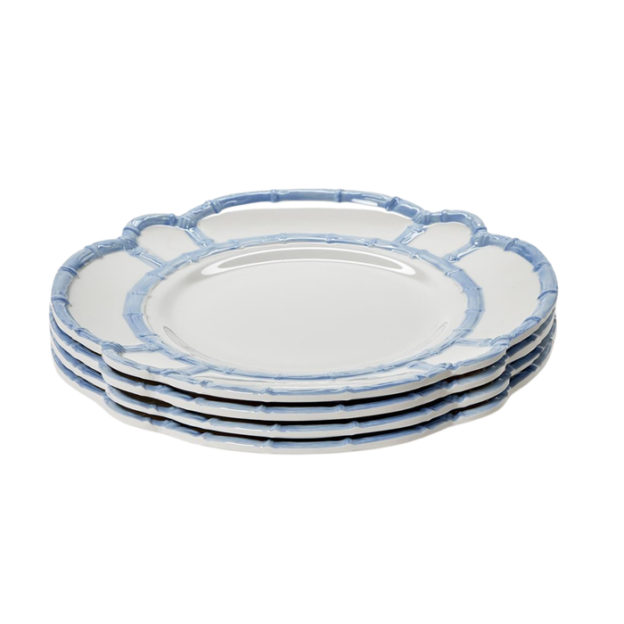 Set of 4 French Blue Bamboo Touch Dinner Plates with Bamboo Rim - The Well Appointed House
