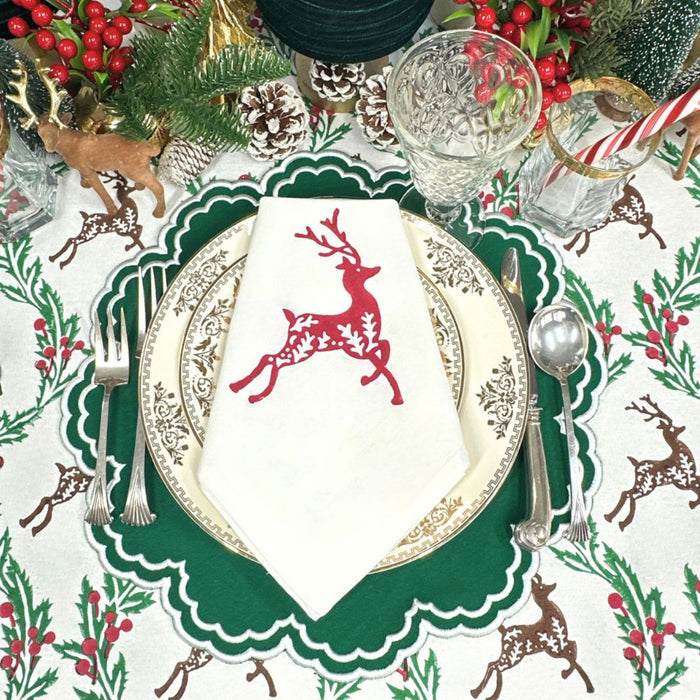 Set of 4 Red Enchanted Reindeer Motif Napkins - The Well Appointed House