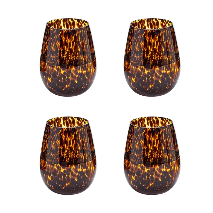 Set of 4 Tortoise Print Stemless Wine Glasses - The Well Apppointed House