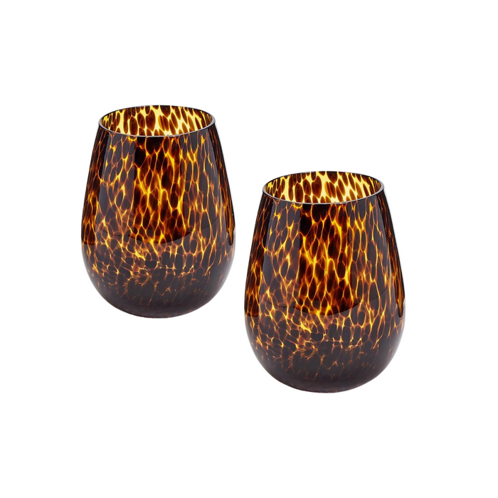 Set of 4 Tortoise Print Stemless Wine Glasses - The Well Apppointed House