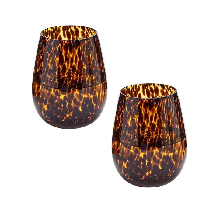 Set of 4 Tortoise Print Stemless Wine Glasses - The Well Apppointed House
