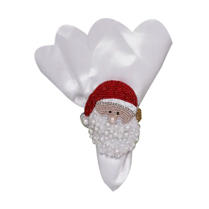 Set of Two Fully Beaded Santa Claus Christmas Napkin Rings - The Well Appointed House