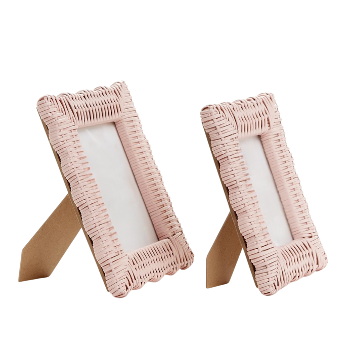 Set of Two Pink Wicker Weave Photo Frames - The Well Appointed House