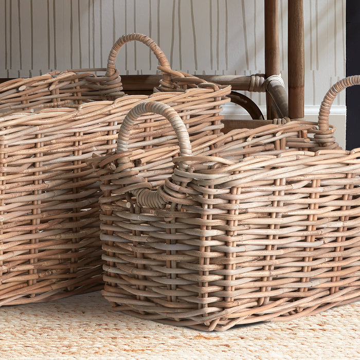 Set of Two Rattan Rectangular Baskets with Circle Handles - The Well Appointed House