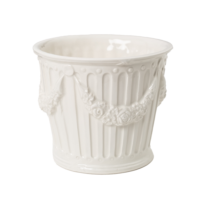 Small Cream Garland Motif Cachepot - The Well Appointed House