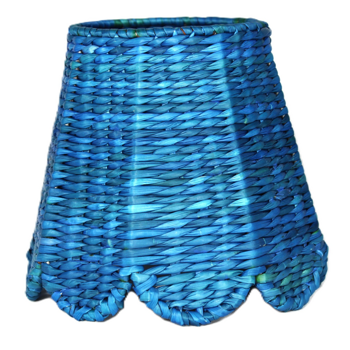 Small Seagrass Cordless Shade Cover (Scalloped in Blue) - The Well Appointed House