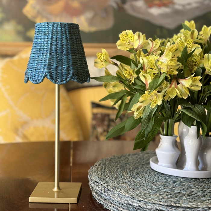 Small Seagrass Cordless Shade Cover (Scalloped in Blue) - The Well Appointed House