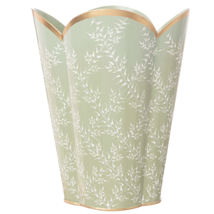 Soft Green Leaf Trellis  Wastepaper Basket - The Well Appointed House