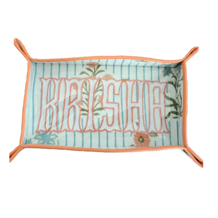Striped Floral Monogramable Desk Tray - The Well Appointed House