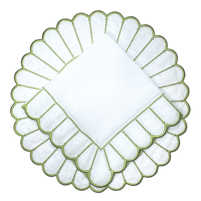 Studio Collection Linen Pippa Napkin in White/Green, Set of 4 - The Well Appointed House