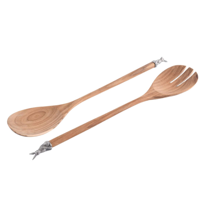 Teak Salad Servings with Pewter Bunny End - the well appointed house