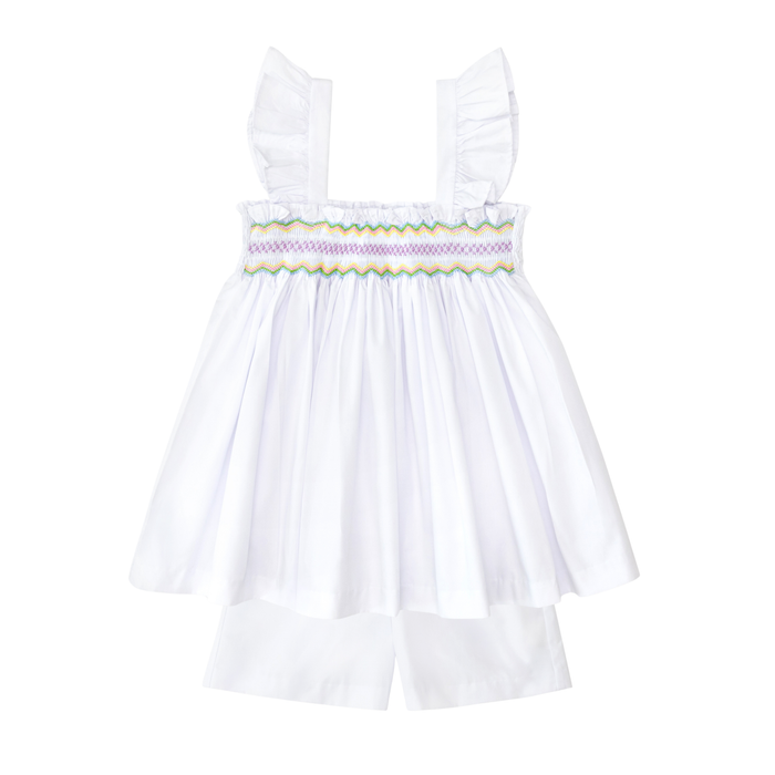 The Harper Set in Classic White with Rainbow Smocking - The Well Appointed House