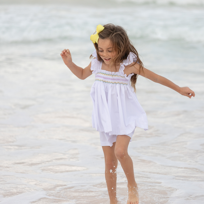 The Harper Set in Classic White with Rainbow Smocking - The Well Appointed House