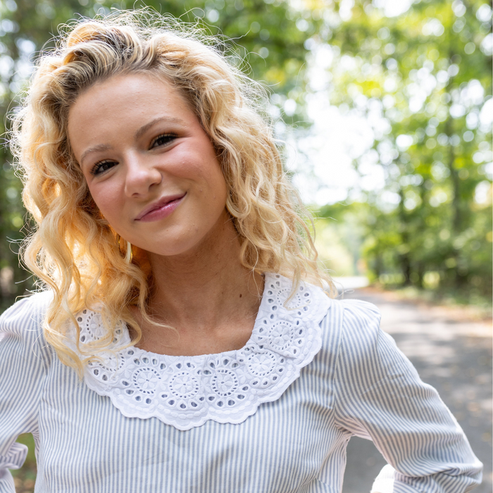 The Louise Striped Top With Eyelet Collar - The Well Appointed House