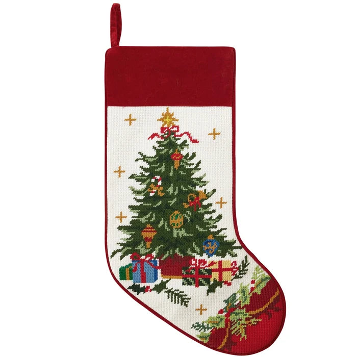 Tree with Presents Embroidered Stocking - The Well Appointed House