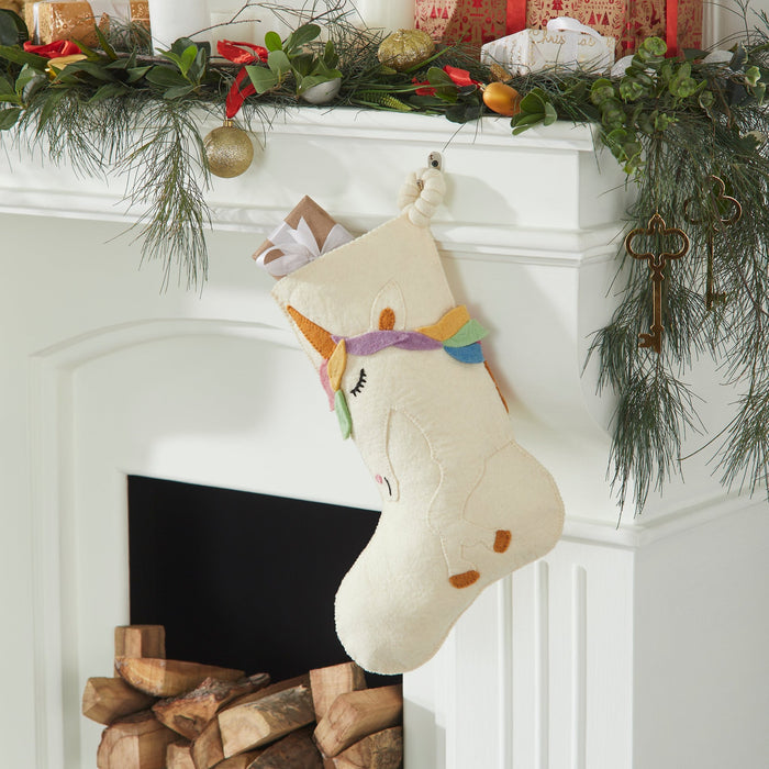 Unicorn Christmas Stocking in Hand Felted Wool - The Well Appointed House
