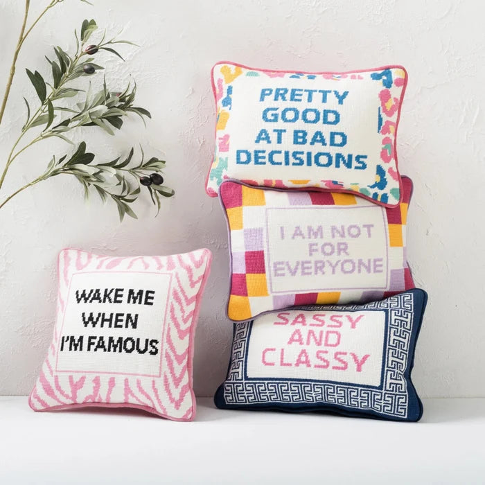 Wake When Famous Embroidered Pillow - The Well Appointed House