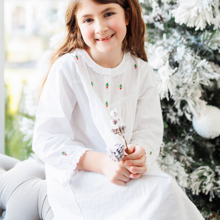 White Cotton Embroidered Christmas Dress - The Well Appointed House