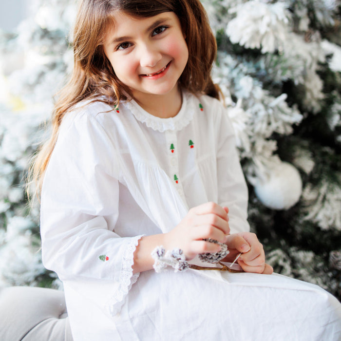 White Cotton Embroidered Christmas Dress - The Well Appointed House