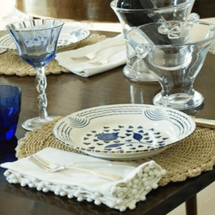 Set of 8 White Dinner Napkins With Pom-Pom Border - Dinner Napkins - The Well Appointed House