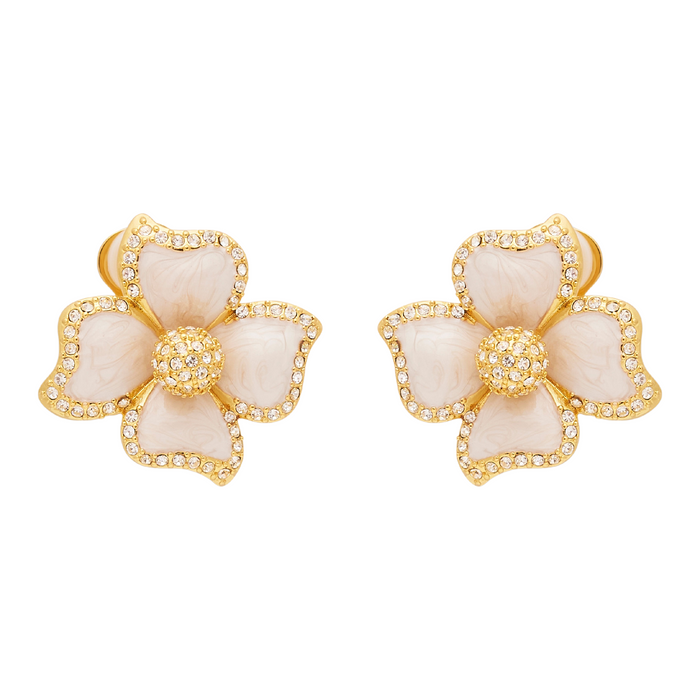 White Enamel Flower Clip Earrings - The Well Appointed House