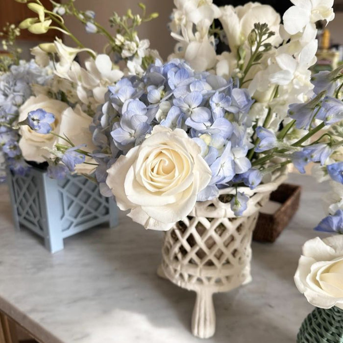 White Lattice Lattice Footed Planter - The Well Appointed House